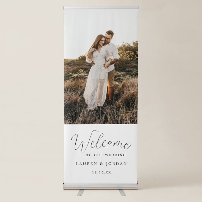Elegant Calligraphy Welcome To Our Wedding Photo Retractable Banner (Front)