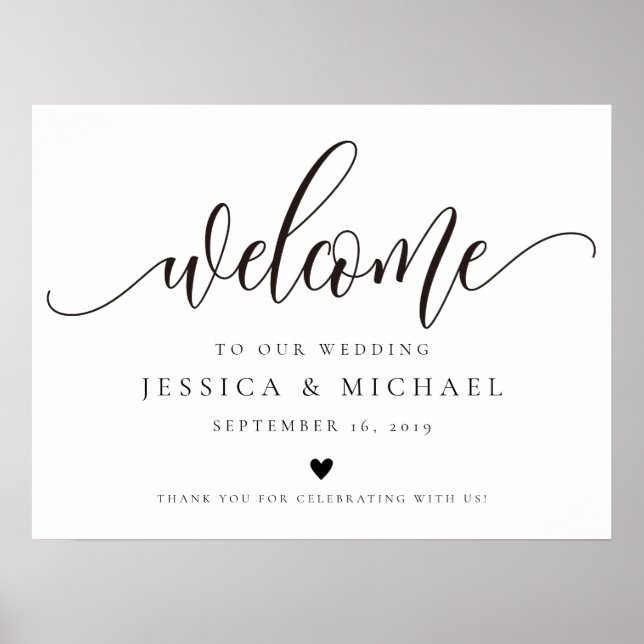 Elegant calligraphy Welcome Wedding Sign (Front)