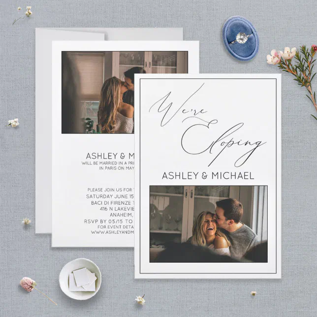 Elegant Calligraphy We're Eloping Reception Invitation | Zazzle