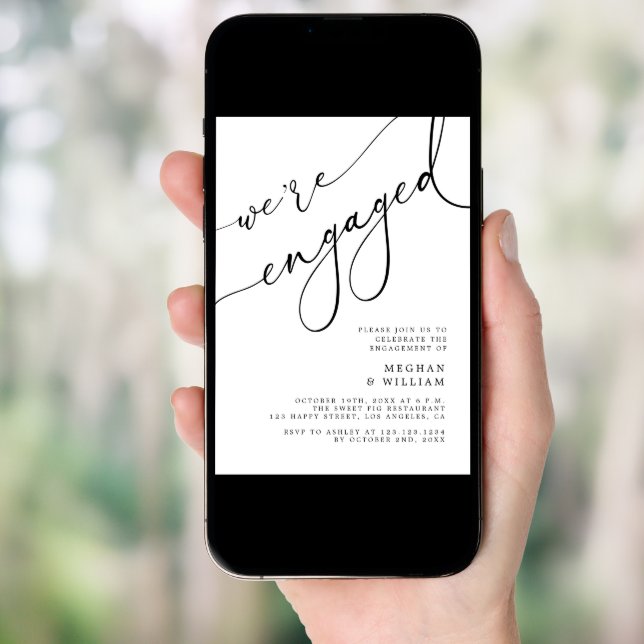 Elegant Calligraphy We're Engaged Engagement Party Invitation (Front Digital)