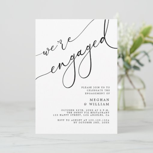 Elegant Calligraphy We're Engaged Engagement Party Invitation | Zazzle