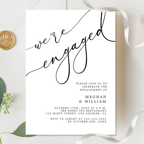 Elegant Calligraphy Were Engaged Engagement Party Invitation
