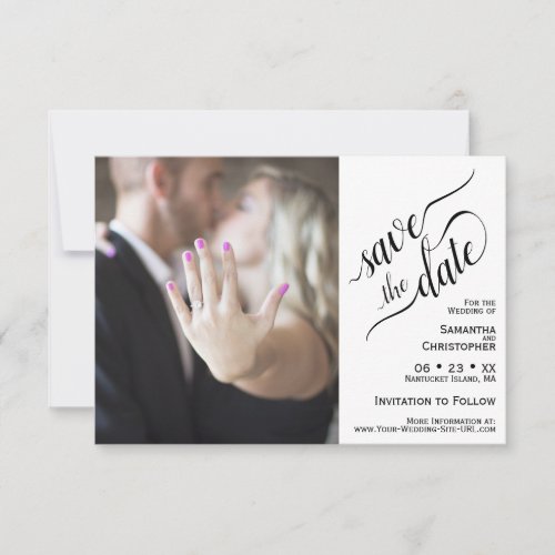 Elegant Calligraphy White 2 Pane Photo Wedding Save The Date