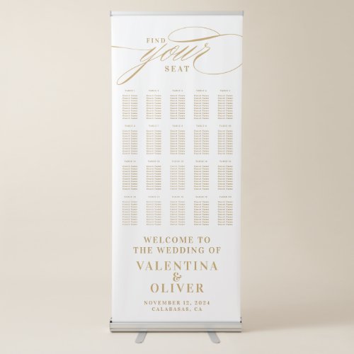 Elegant Calligraphy White and Gold Seating Chart  Retractable Banner