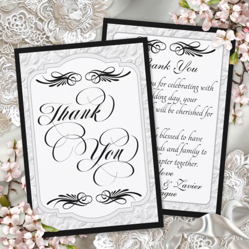 Elegant Calligraphy - White/Black Thank You Card