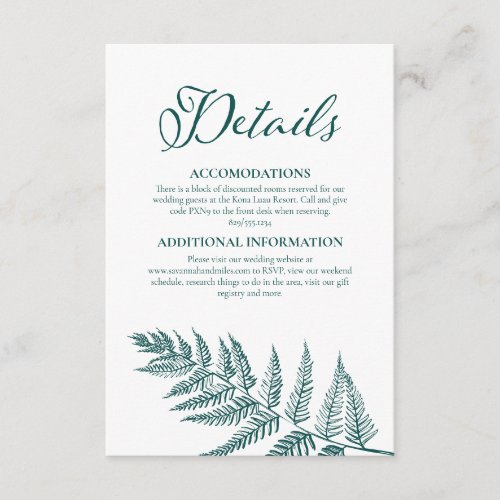 Elegant Calligraphy White  Dark Teal Wedding Enclosure Card