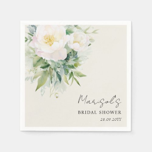 Elegant Calligraphy White Floral Bridal Shower Napkins