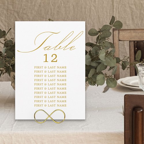 Elegant Calligraphy White Gold Table Seating Card