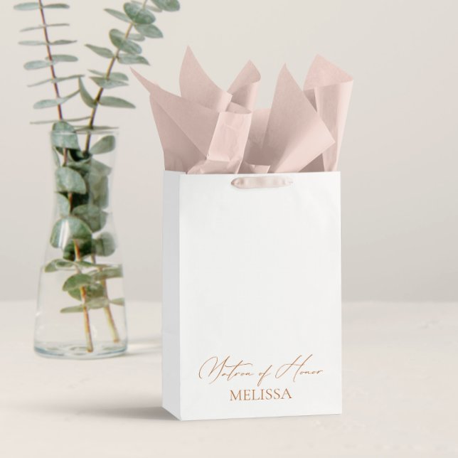 Elegant Calligraphy White Matron of Honor Favors  Medium Gift Bag (Creator Uploaded)