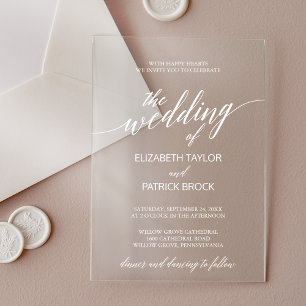 Elegant Calligraphy White Modern Minimal Wedding Acrylic Invitations