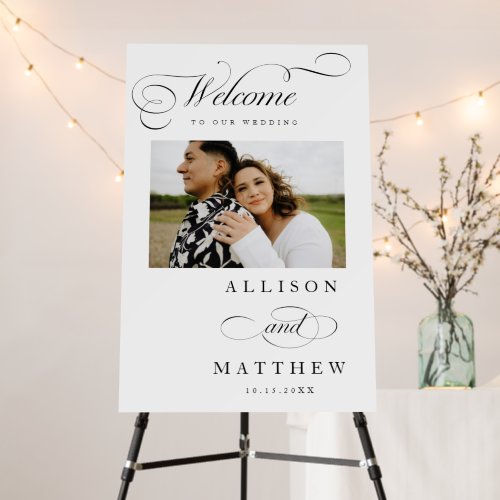 Elegant Calligraphy White Wedding Welcome Sign