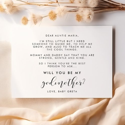 Elegant calligraphy Will you be my Godmother card