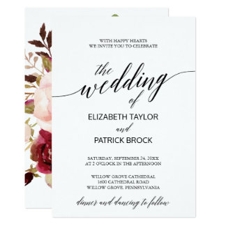 Elegant Calligraphy with Floral Backing Wedding Invitation