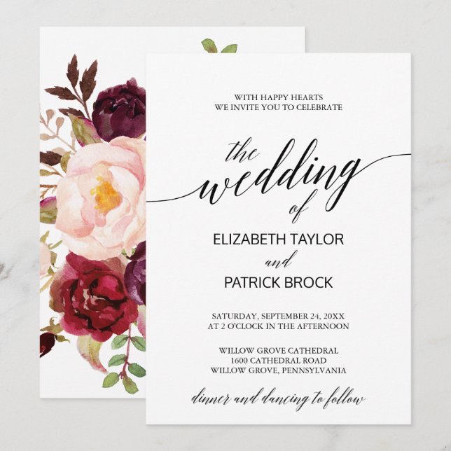 Elegant Calligraphy with Floral Backing Wedding Invitation (Front/Back)