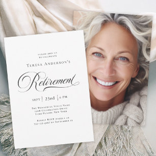 Elegant Calligraphy with Photo Retirement Party Invitation
