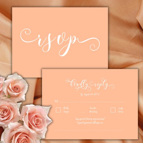 Elegant Calligrapy Peach Traditional Wedding RSVP Enclosure Card