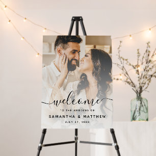 Elegant Calligrapy Photo Wedding Welcome Sign