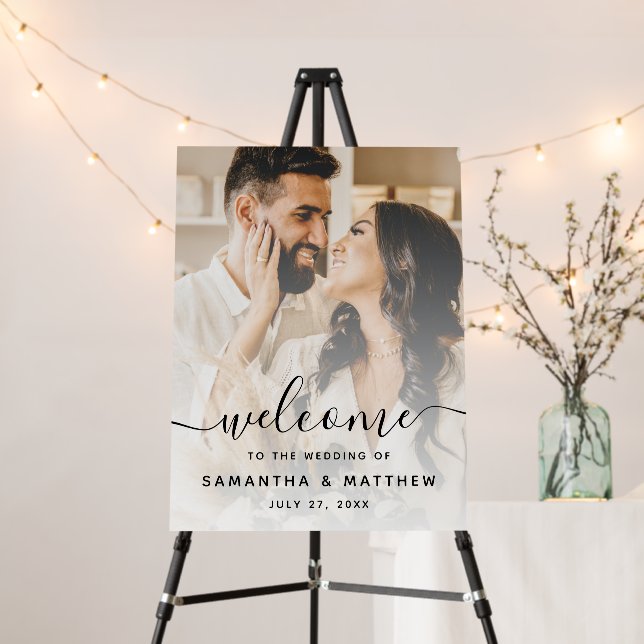 Elegant Calligrapy Photo Wedding Welcome Sign (In Situ (Stand))