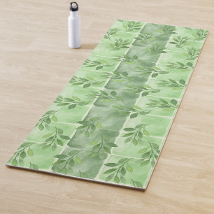 Elegant Calming Green Leaf Watercolor Exercise Yoga Mat