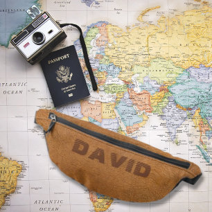 Elegant Camel Brown Faux Leather Personalized Fanny Pack