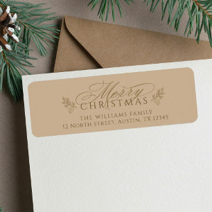 Elegant Camel Gold Merry Christmas Return Address Label