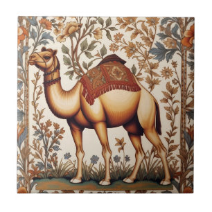 Elegant Camel William Morris Inspired Floral Ceramic Tile