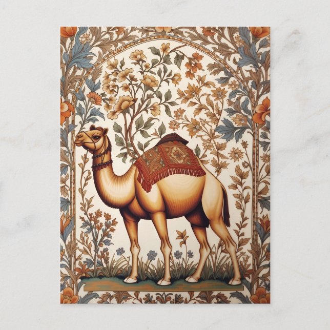 Elegant Camel William Morris Inspired Floral Postcard (Front)