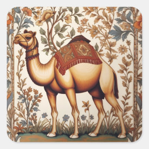 Elegant Camel William Morris Inspired Floral Square Sticker