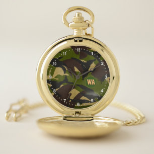 Elegant Camouflage Watch, hunter monogrammed, Army Pocket Watch