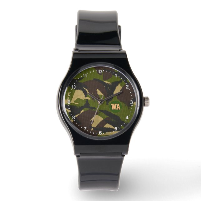 Elegant Camouflage Watch, hunter monogrammed, Army Watch (Front)