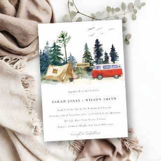 Elegant Camping Watercolor Pine Forest Wedding Invitation