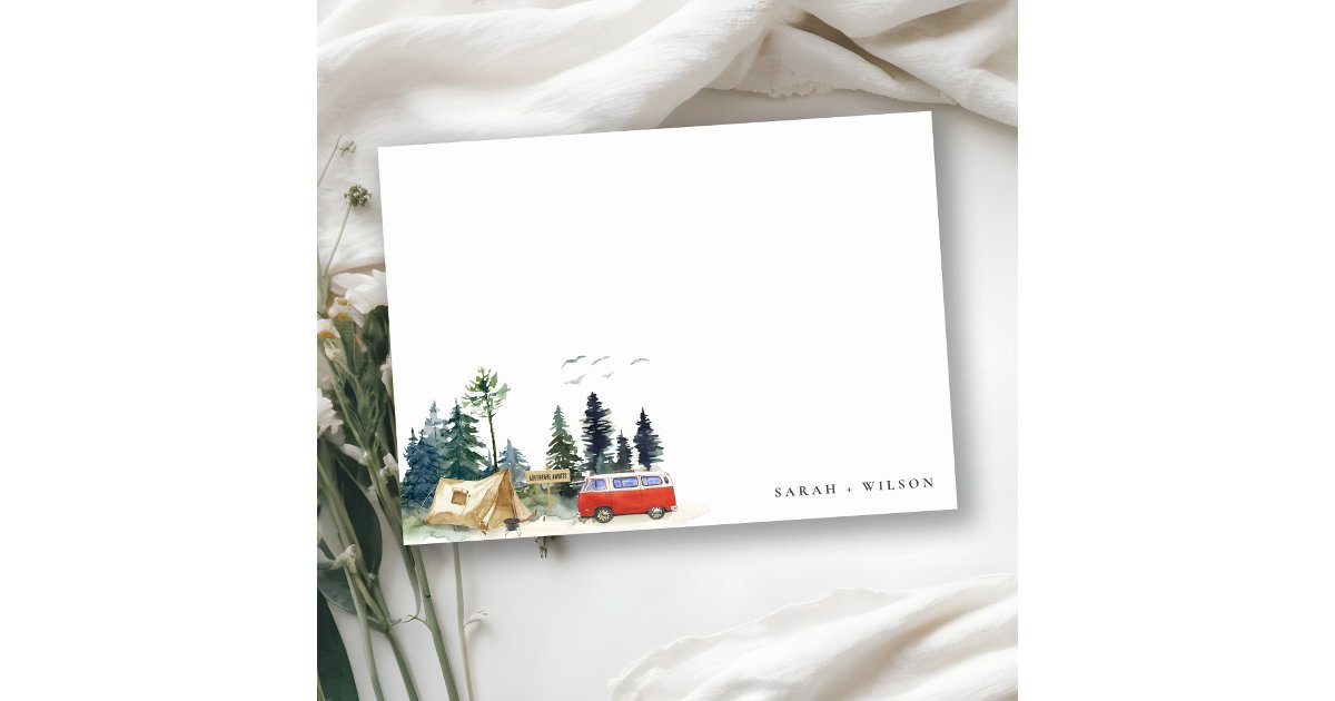 Elegant Camping Watercolor Pine Forest Wedding Note Card | Zazzle