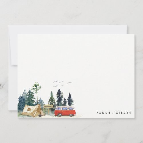 Elegant Camping Watercolor Pine Forest Wedding Note Card