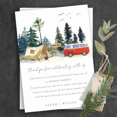 Elegant Camping Watercolor Pine Forest Wedding Thank You Card