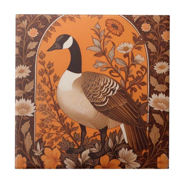 Elegant Canadian Goose William Morris Inspired Ceramic Tile (Front)