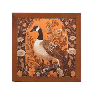 Elegant Canadian Goose William Morris Inspired Desk Organizer