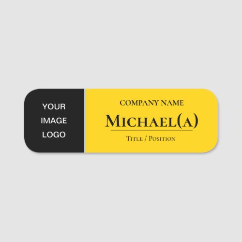 Elegant Canary Yellow  Black Modern Business LOGO Name Tag