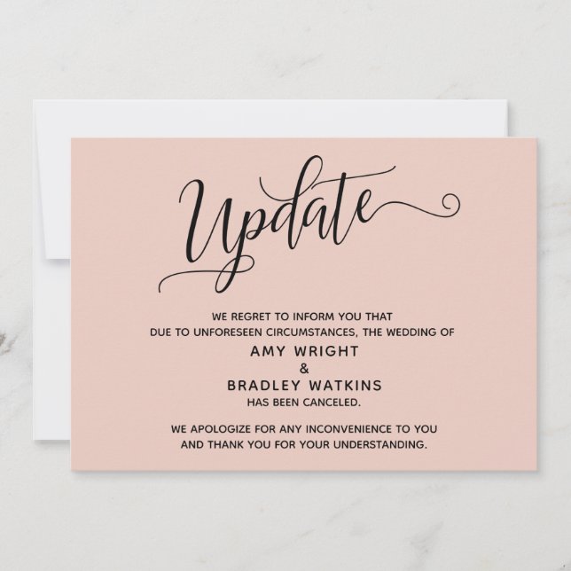 Elegant Canceled Wedding Blush Pink Announcement (Front)