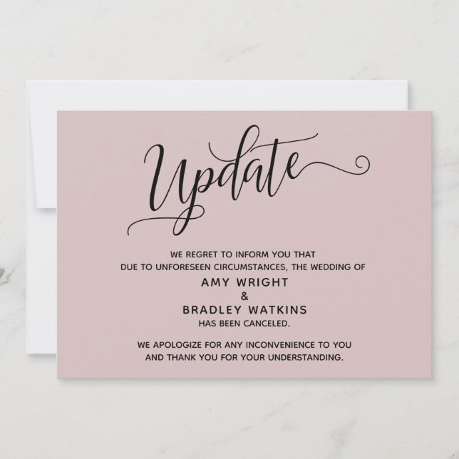 Elegant Canceled Wedding Dusty Rose Announcement (Front)