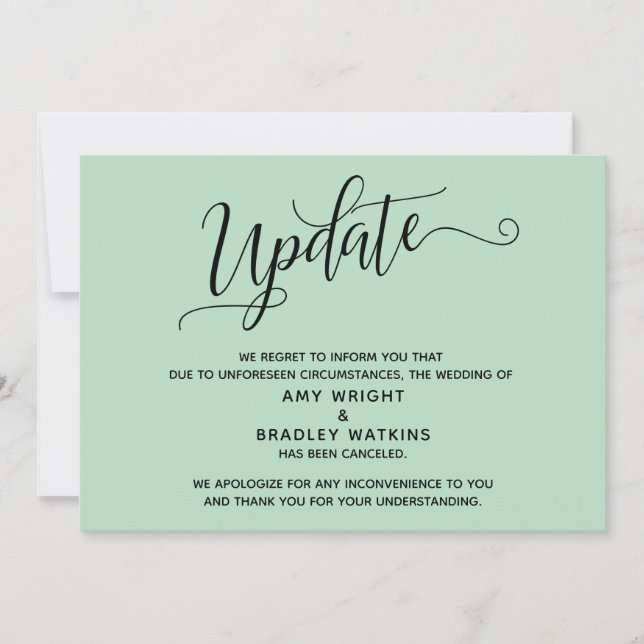 Elegant Canceled Wedding Iced Mint Announcement (Front)