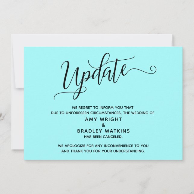 Elegant Canceled Wedding Light Aqua Announcement (Front)