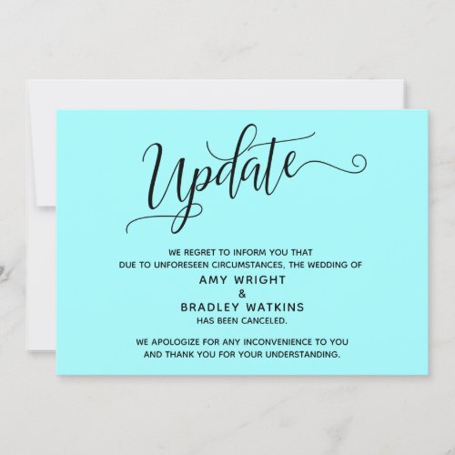 Elegant Canceled Wedding Light Aqua Announcement