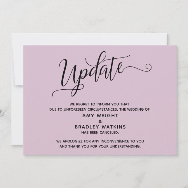 Elegant Canceled Wedding Light Mauve Announcement (Front)