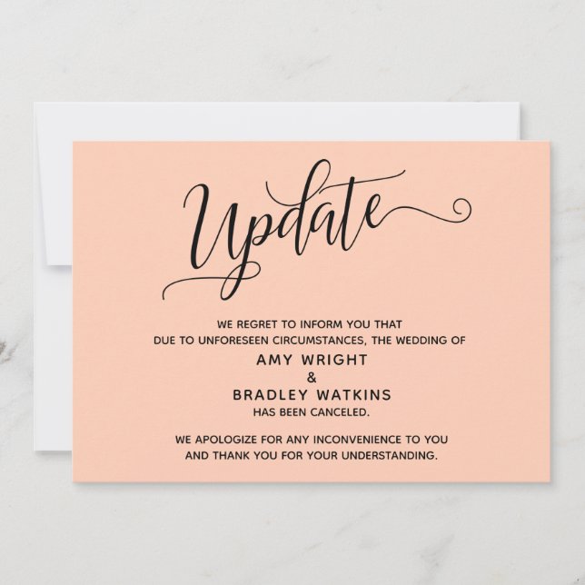 Elegant Canceled Wedding Light Salmon Announcement (Front)