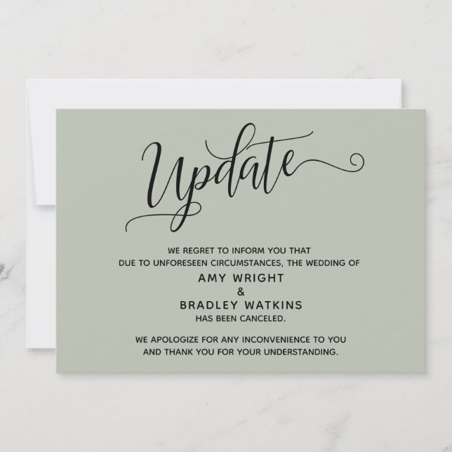 Elegant Canceled Wedding Sage Green Announcement (Front)