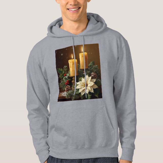 Elegant candle christmas holly pine warm festive  hoodie (Front)