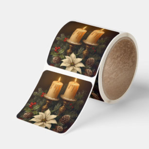 Elegant candle Christmas holly pine warm festive  Square Sticker