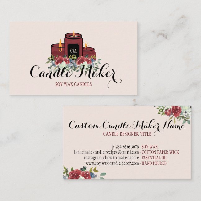 Elegant Candle Soy Wax Homemade Rose Business Card