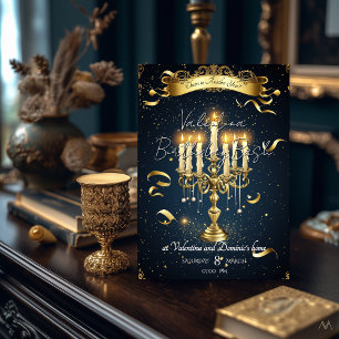 Elegant Candlelight Birthday Gold & Navy Theme Invitation