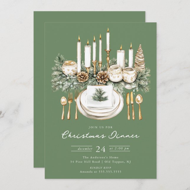 Elegant Candlelight Christmas Dinner Invite (Front/Back)